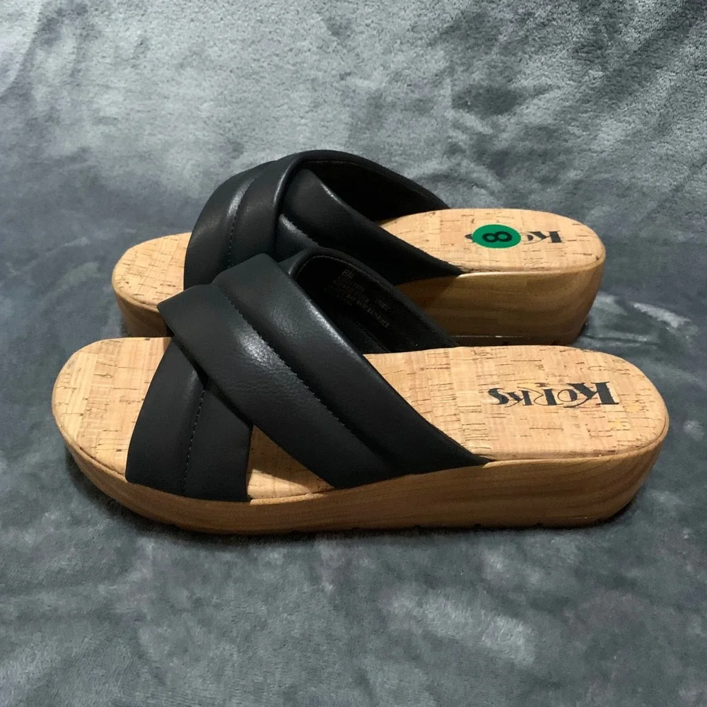 Korks Sandals Women 8 Black Padded Crisscross Platform Wedge KR0011099 Boho Cork